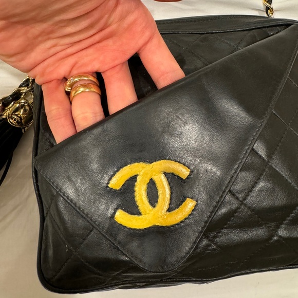 CHANEL CC Matelasse Tassel Chain Shoulder Bag Leather Black Vintage - Picture 8 of 13